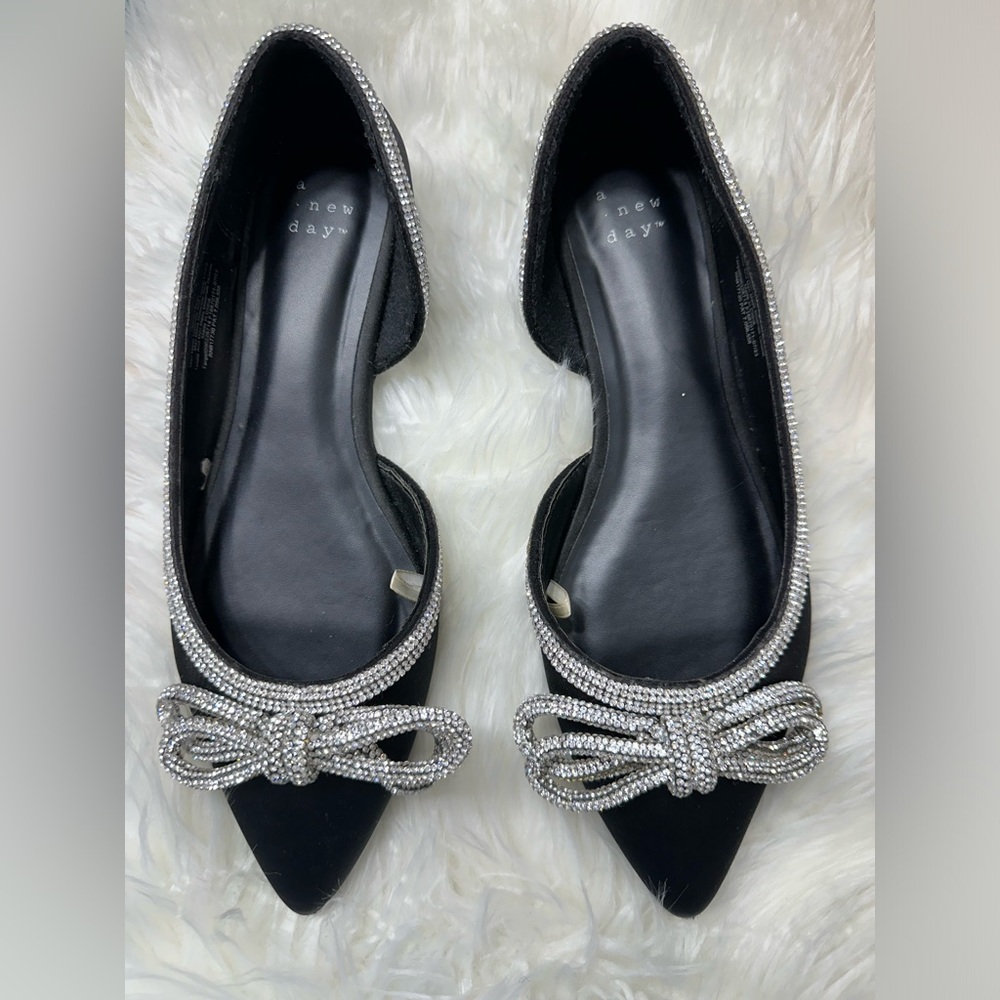 a new day Black Flats with Silver Bow